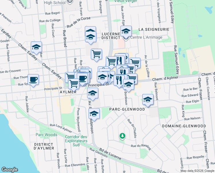 map of restaurants, bars, coffee shops, grocery stores, and more near 200 Boulevard Wilfrid-Lavigne in Gatineau