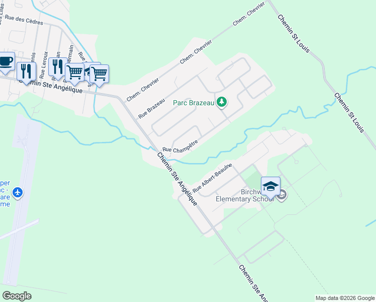 map of restaurants, bars, coffee shops, grocery stores, and more near 1364 Rue Champêtre in Saint-Lazare