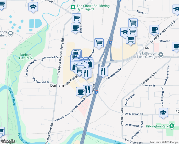 map of restaurants, bars, coffee shops, grocery stores, and more near 7174 Southwest Hazel Fern Road in Portland