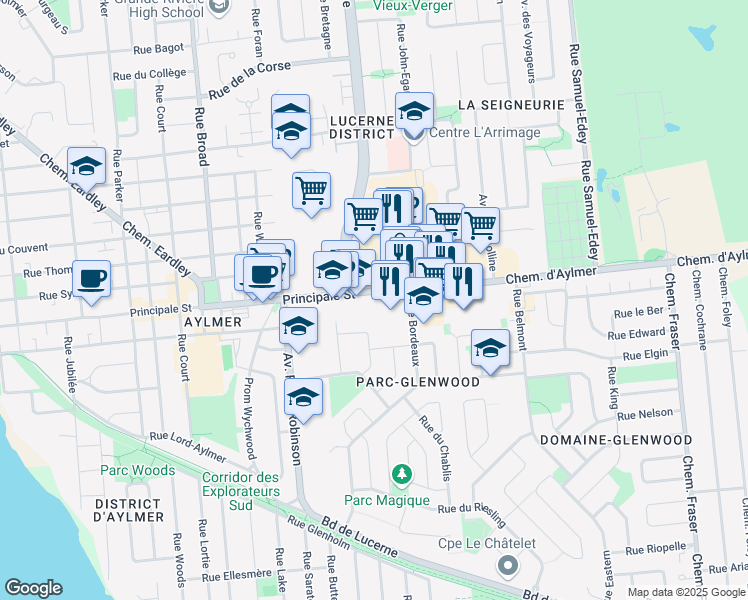 map of restaurants, bars, coffee shops, grocery stores, and more near in Gatineau