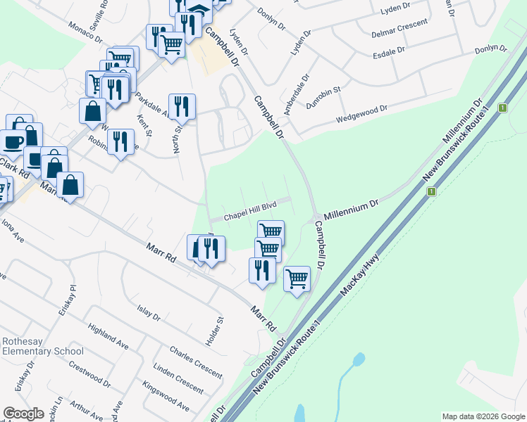 map of restaurants, bars, coffee shops, grocery stores, and more near 10 Devonayer Court in Rothesay