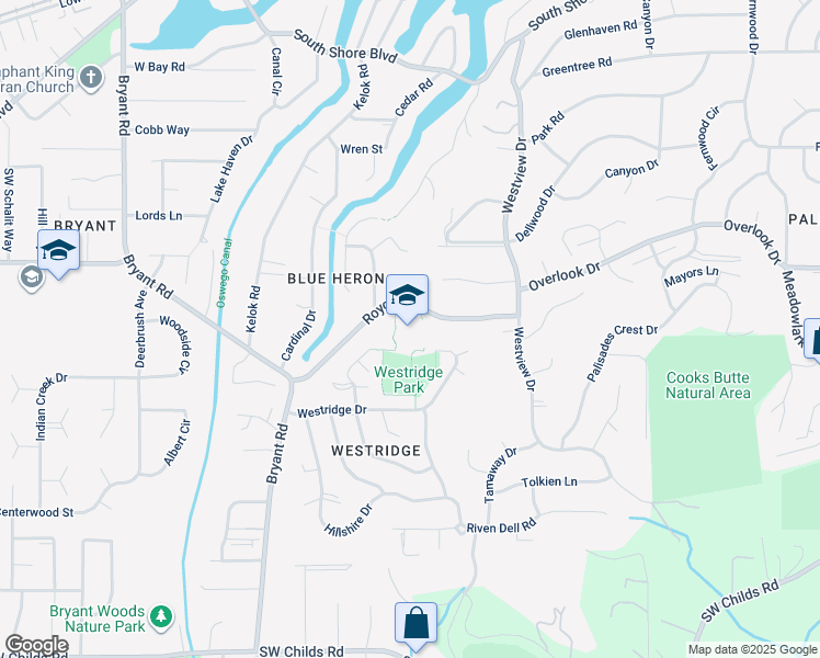 map of restaurants, bars, coffee shops, grocery stores, and more near 3400 Royce Way in Lake Oswego