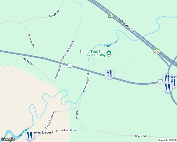 map of restaurants, bars, coffee shops, grocery stores, and more near in Lower Debert