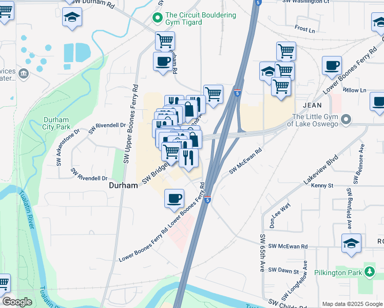 map of restaurants, bars, coffee shops, grocery stores, and more near 7174 Southwest Hazel Fern Road in Portland
