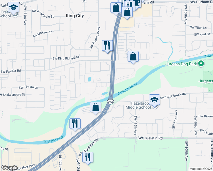 map of restaurants, bars, coffee shops, grocery stores, and more near 17226 Southwest 119th Place in King City