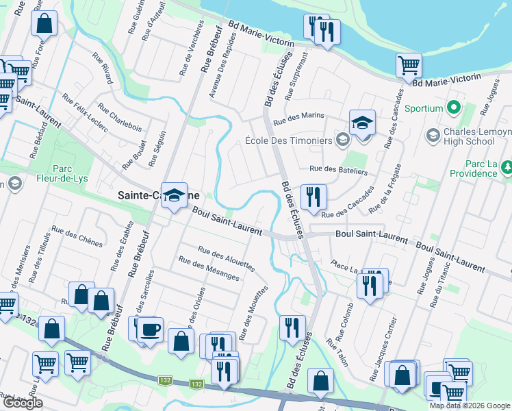 map of restaurants, bars, coffee shops, grocery stores, and more near 960 Rue des Faucons in Sainte-Catherine