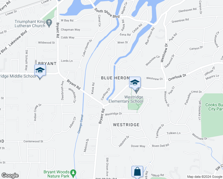 map of restaurants, bars, coffee shops, grocery stores, and more near 17935 Cardinal Drive in Lake Oswego