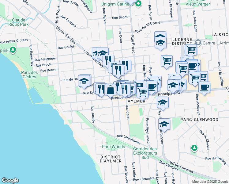 map of restaurants, bars, coffee shops, grocery stores, and more near in Gatineau