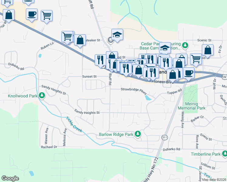 map of restaurants, bars, coffee shops, grocery stores, and more near 17601 Koch Court in Sandy