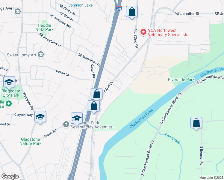 map of restaurants, bars, coffee shops, grocery stores, and more near 8882 Southeast Tiffany Court in Clackamas