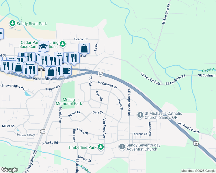 map of restaurants, bars, coffee shops, grocery stores, and more near 39900 McCormick Drive in Sandy