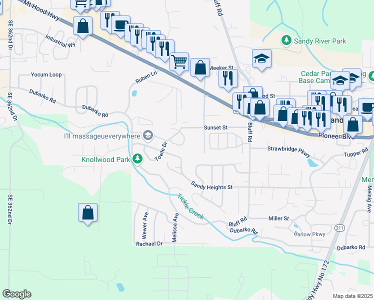 map of restaurants, bars, coffee shops, grocery stores, and more near 37615 Sandy Heights Street in Sandy