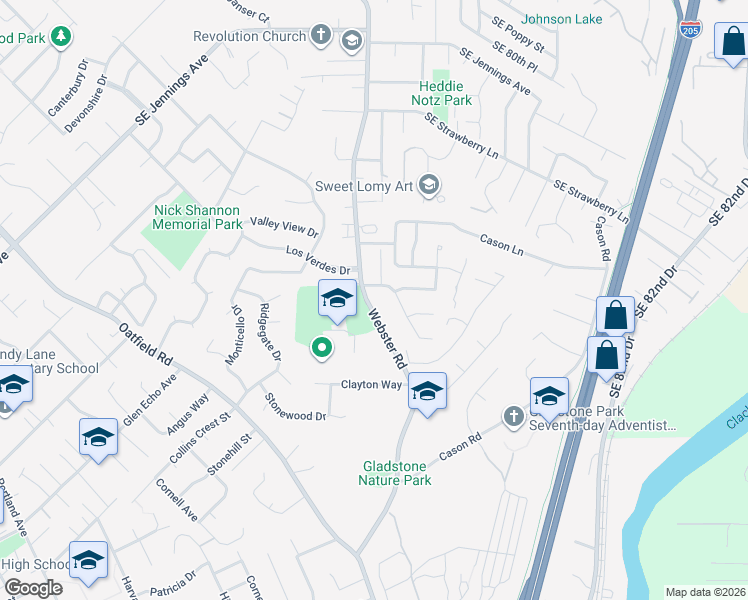 map of restaurants, bars, coffee shops, grocery stores, and more near 17530 Webster Road in Gladstone