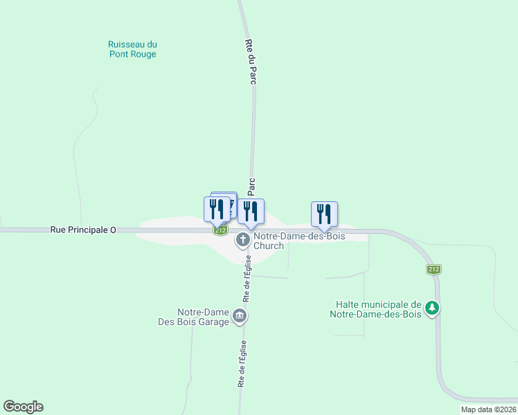 map of restaurants, bars, coffee shops, grocery stores, and more near 12 Route du Parc in Notre-Dame-des-Bois