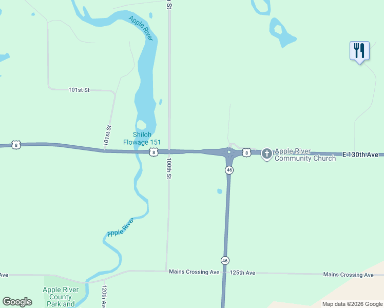 map of restaurants, bars, coffee shops, grocery stores, and more near 964 U.S. 8 in Amery