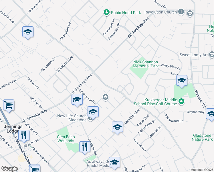 map of restaurants, bars, coffee shops, grocery stores, and more near 17471 Quail Court in Gladstone