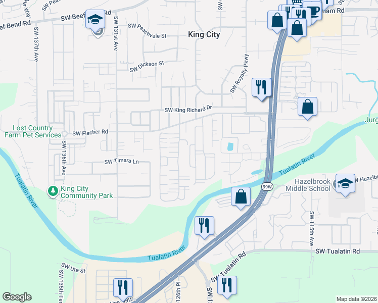 map of restaurants, bars, coffee shops, grocery stores, and more near 17036 Southwest Eldorado Drive in Portland
