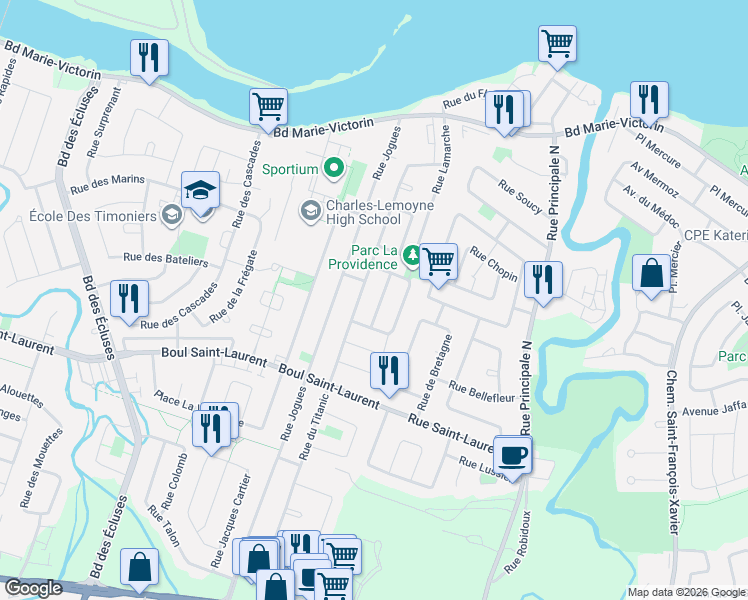 map of restaurants, bars, coffee shops, grocery stores, and more near 440 Rue du Gloria in Sainte-Catherine