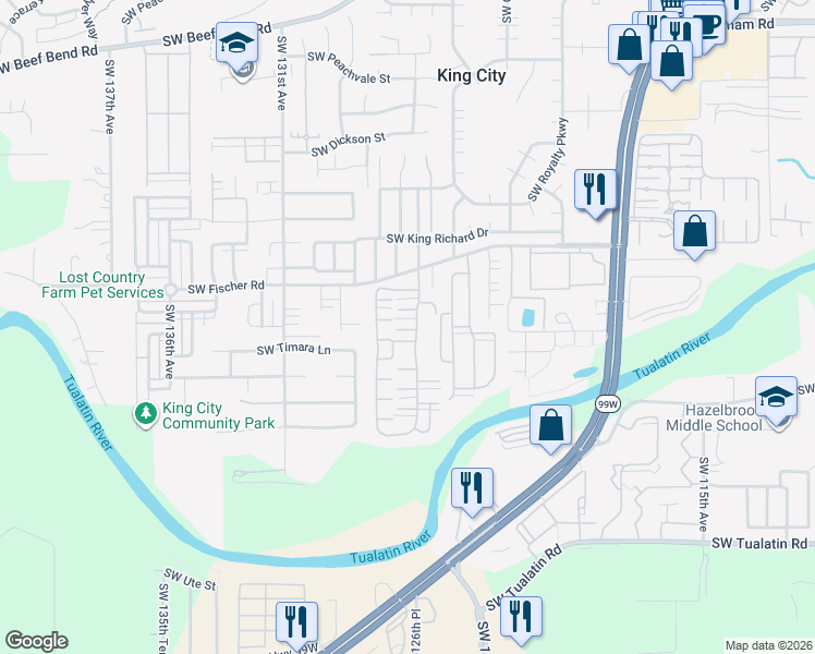map of restaurants, bars, coffee shops, grocery stores, and more near 17041 Southwest Eldorado Drive in King City