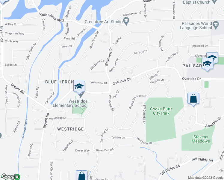 map of restaurants, bars, coffee shops, grocery stores, and more near 17820 Westview Drive in Lake Oswego