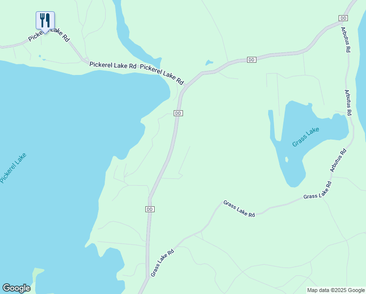 map of restaurants, bars, coffee shops, grocery stores, and more near 590 County Highway DD in Pickerel