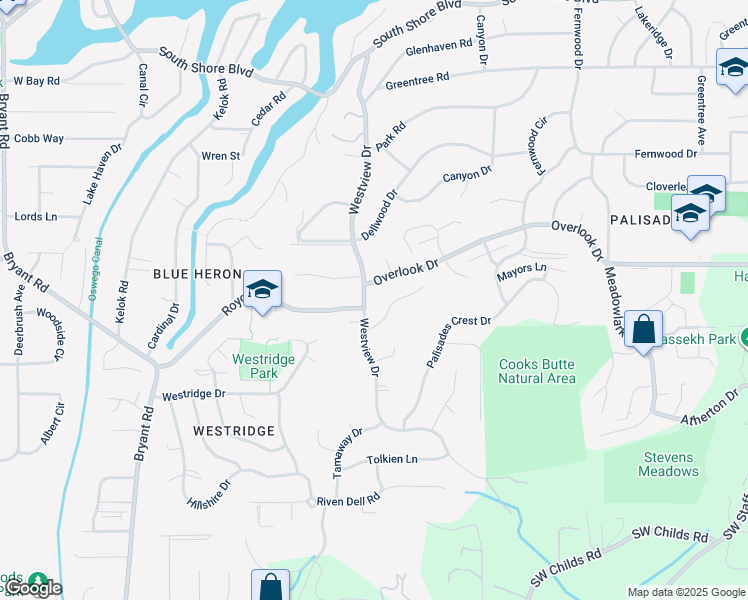 map of restaurants, bars, coffee shops, grocery stores, and more near 17820 Westview Drive in Lake Oswego
