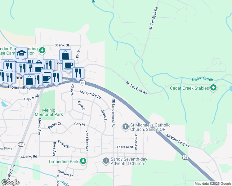 map of restaurants, bars, coffee shops, grocery stores, and more near 40235 U.S. 26 in Sandy