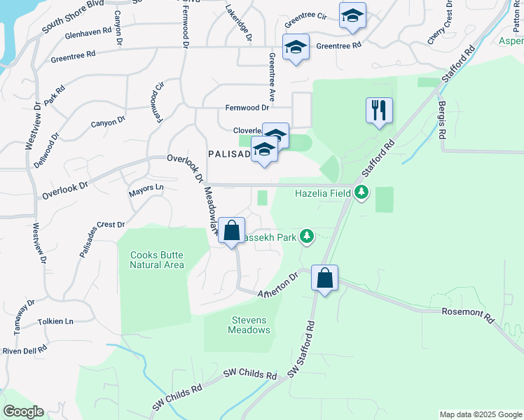 map of restaurants, bars, coffee shops, grocery stores, and more near 17958 Saint Clair Drive in Lake Oswego