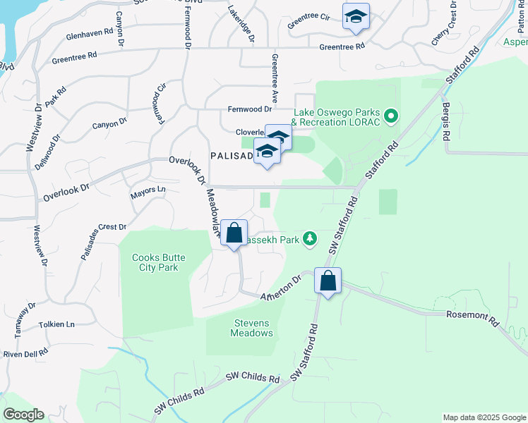 map of restaurants, bars, coffee shops, grocery stores, and more near 17958 Saint Clair Drive in Lake Oswego