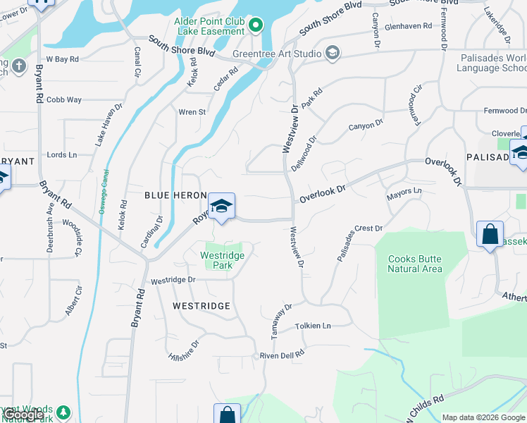 map of restaurants, bars, coffee shops, grocery stores, and more near 3141 Royce Way in Lake Oswego