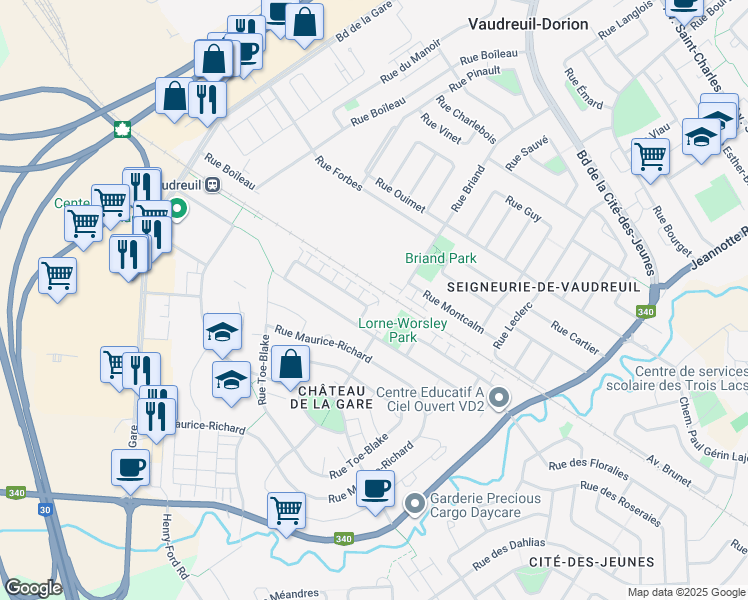map of restaurants, bars, coffee shops, grocery stores, and more near 330 Rue Sylvio-Mantha in Vaudreuil-Dorion