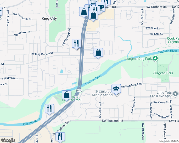 map of restaurants, bars, coffee shops, grocery stores, and more near 17000 Southwest Pacific Highway in Portland