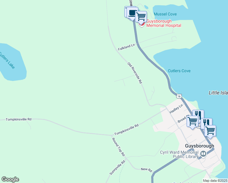 map of restaurants, bars, coffee shops, grocery stores, and more near 131 Old Riverside Road in Guysborough
