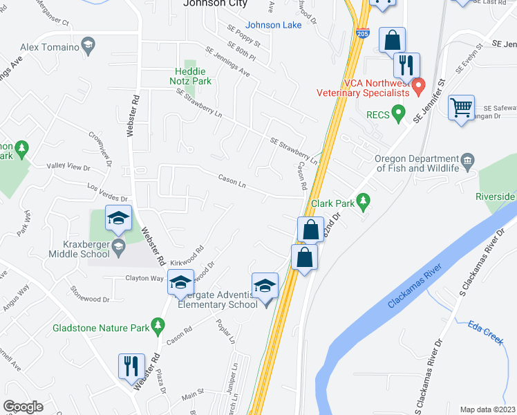 map of restaurants, bars, coffee shops, grocery stores, and more near 8433 Cason Court in Gladstone