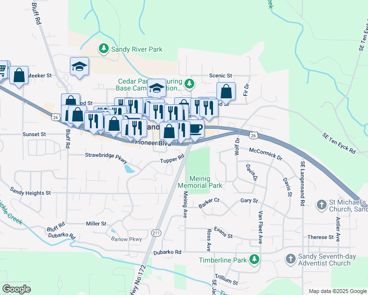 map of restaurants, bars, coffee shops, grocery stores, and more near 39150 Pioneer Boulevard in Sandy