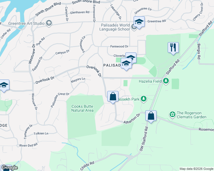 map of restaurants, bars, coffee shops, grocery stores, and more near 17920 Meadowlark Lane in Lake Oswego