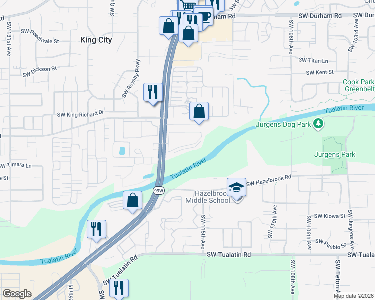 map of restaurants, bars, coffee shops, grocery stores, and more near 17000 Southwest Pacific Highway in Portland