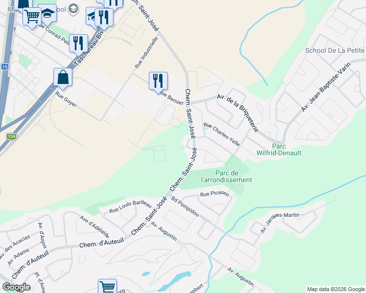 map of restaurants, bars, coffee shops, grocery stores, and more near 80 Rue Léopold-Perron in La Prairie
