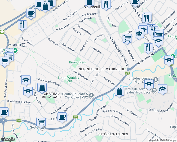 map of restaurants, bars, coffee shops, grocery stores, and more near 235 Rue Laurier in Vaudreuil-Dorion