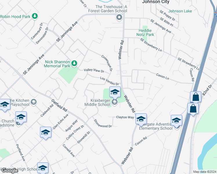 map of restaurants, bars, coffee shops, grocery stores, and more near 7230 Los Verdes Drive in Gladstone