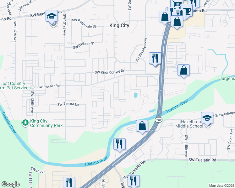 map of restaurants, bars, coffee shops, grocery stores, and more near 12450 Southwest Fischer Road in Portland
