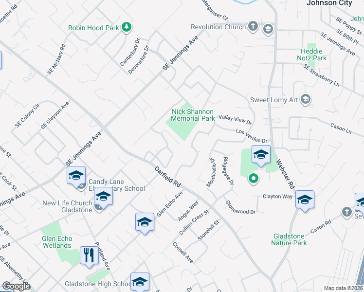 map of restaurants, bars, coffee shops, grocery stores, and more near 17590 Braden Court in Gladstone