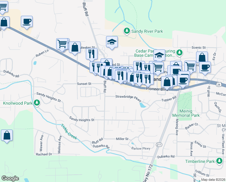 map of restaurants, bars, coffee shops, grocery stores, and more near 17601 Koch Court in Sandy