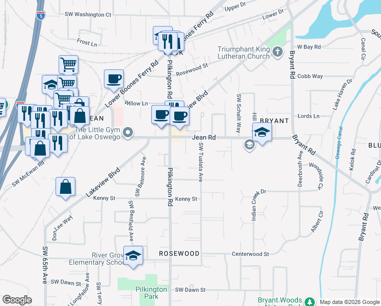 map of restaurants, bars, coffee shops, grocery stores, and more near 17874 Tamara Court in Lake Oswego