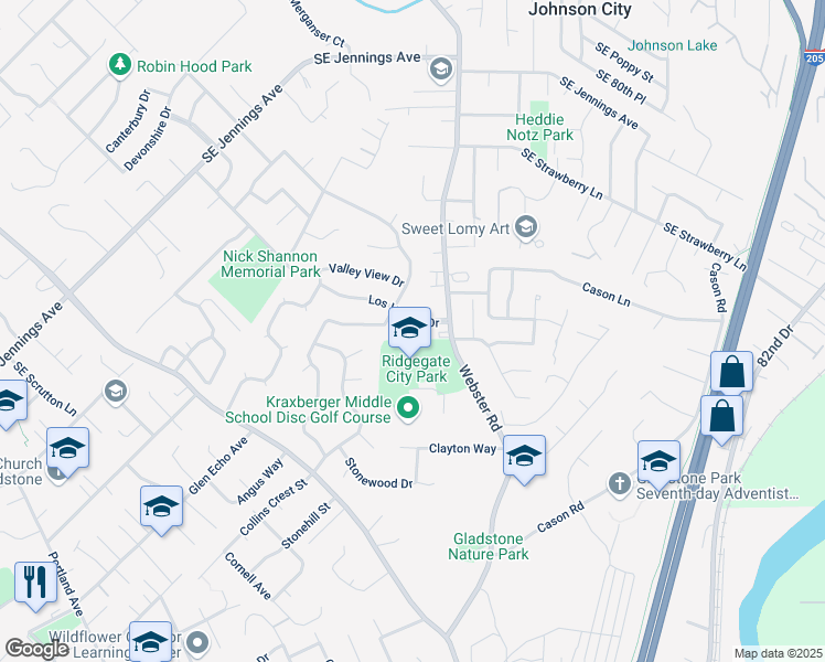 map of restaurants, bars, coffee shops, grocery stores, and more near 7244 Los Verdes Dr in Gladstone