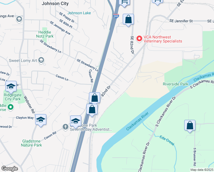 map of restaurants, bars, coffee shops, grocery stores, and more near 8882 Southeast Tiffany Court in Clackamas