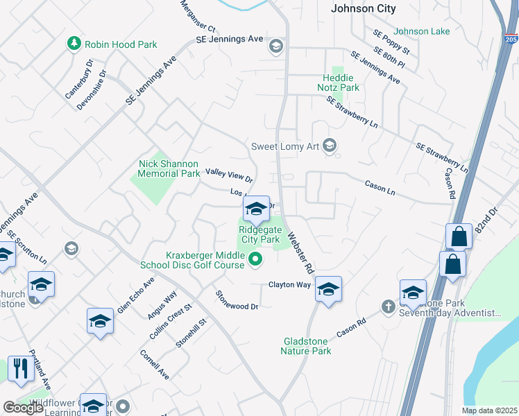 map of restaurants, bars, coffee shops, grocery stores, and more near 7244 Los Verdes Drive in Gladstone