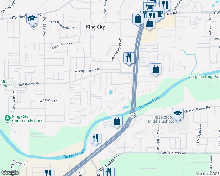 map of restaurants, bars, coffee shops, grocery stores, and more near 17019 Southwest Versailles Lane in Portland