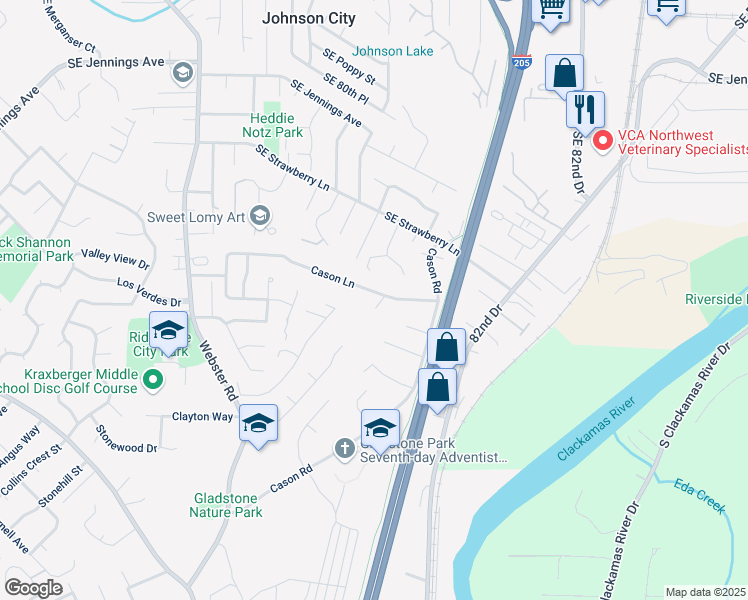 map of restaurants, bars, coffee shops, grocery stores, and more near 8433 Cason Court in Gladstone