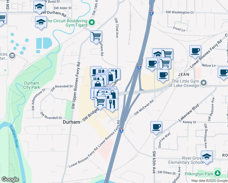 map of restaurants, bars, coffee shops, grocery stores, and more near 17070 Southwest 72nd Avenue in Portland